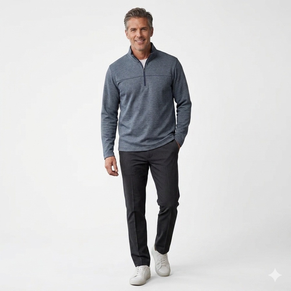 Tek Gear Pullover Quarter Zip Mens Large Blue Textured Long Sleeve Activewear